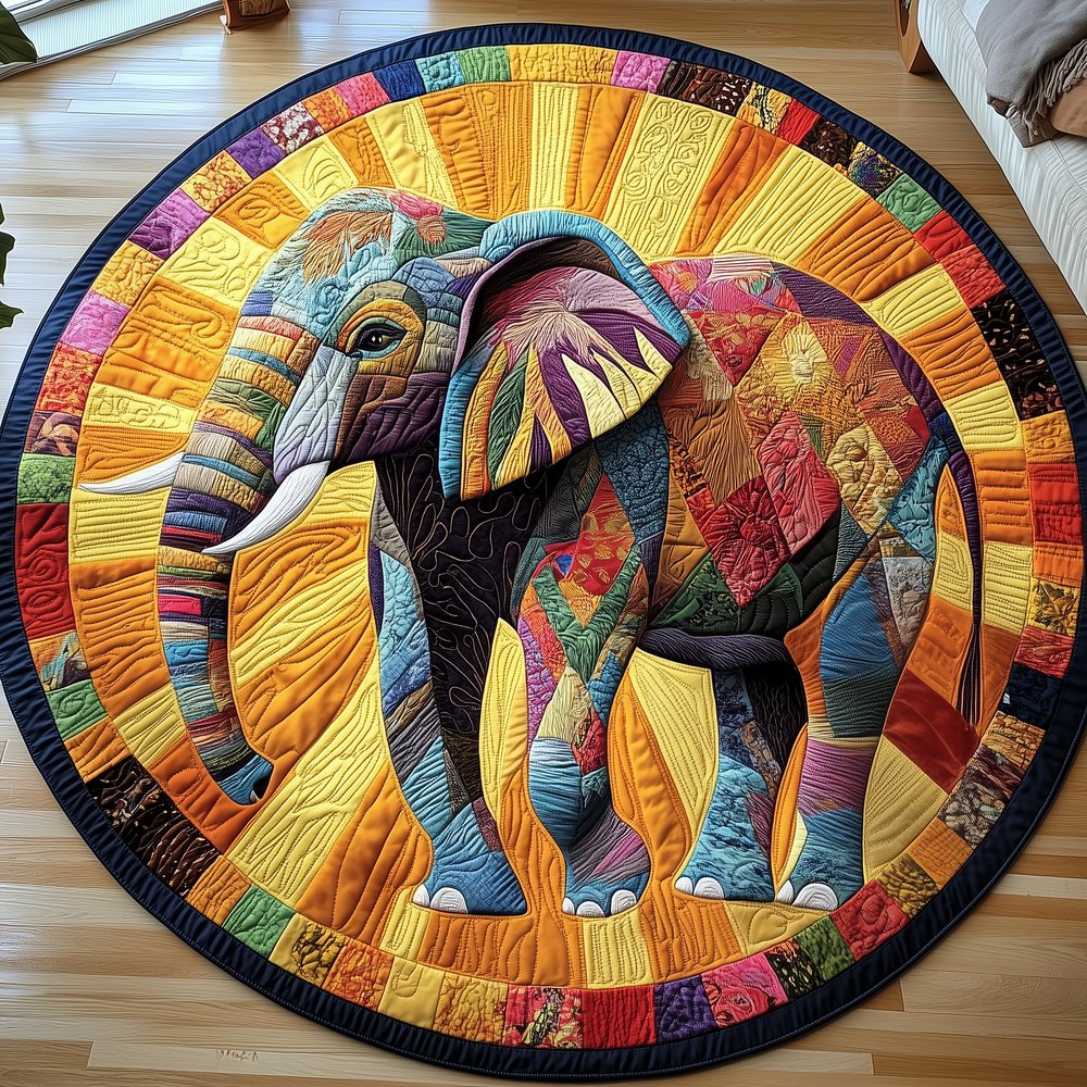 Sunshine Elephant Round Mat Rug - Nature Design | Serene Home Decor