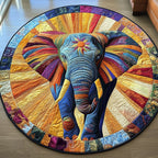 Sunshine Elephant Round Mat Rug - washable non-slip printed rug