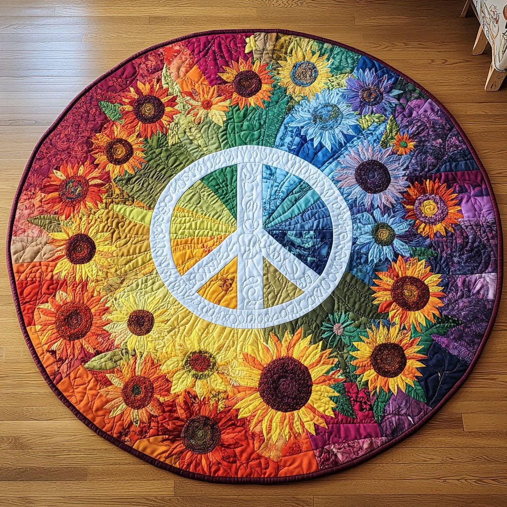 Sunshine Peace Round Mat Rug - washable non-slip printed rug