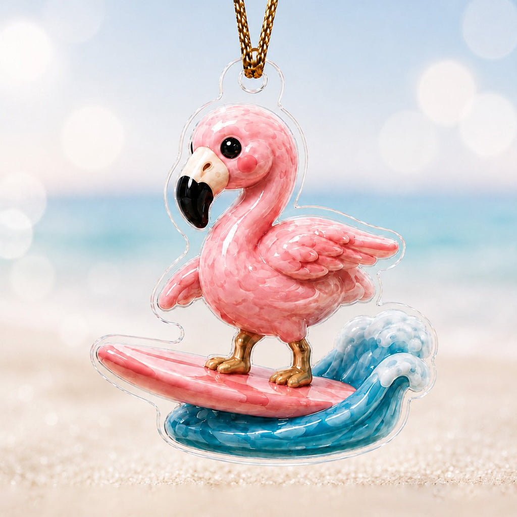 Surf Up Flamingo Adorable Christmas Ornament