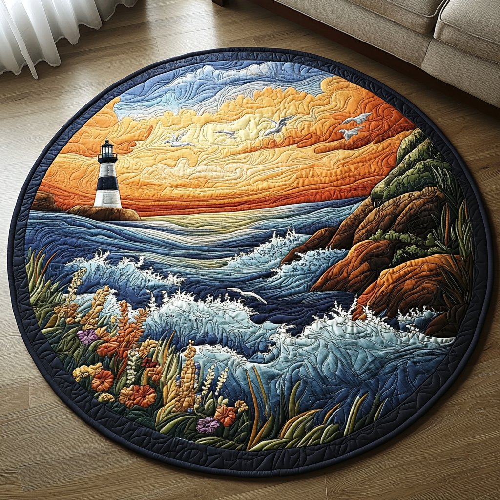 Surf Bloom Round Mat Rug - washable non-slip printed rug