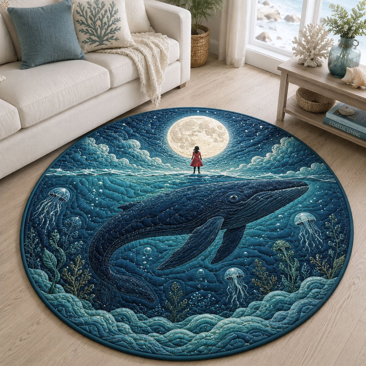 Surreal Ocean Round Mat Rug - washable non-slip printed rug