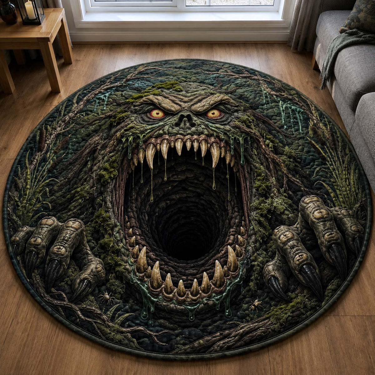 Swamp Maw Round Mat Rug - washable non-slip printed rug