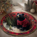 Sweater Bear Round Mat Rug - washable non-slip printed rug