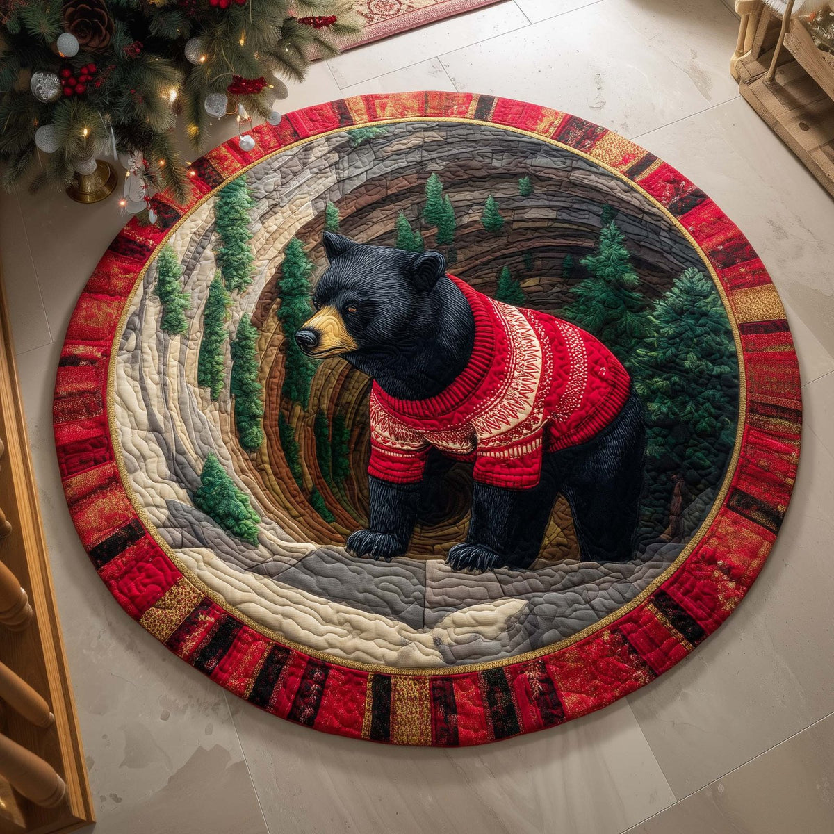Sweater Burrow Round Mat Rug - washable non-slip printed rug