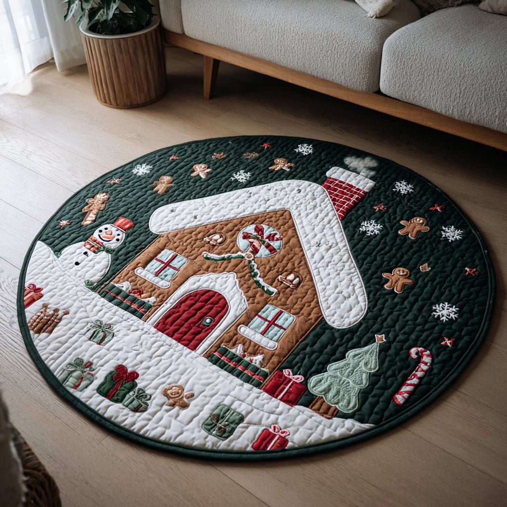 Sweet Gingerbread Home Round Mat Rug - washable non-slip printed rug