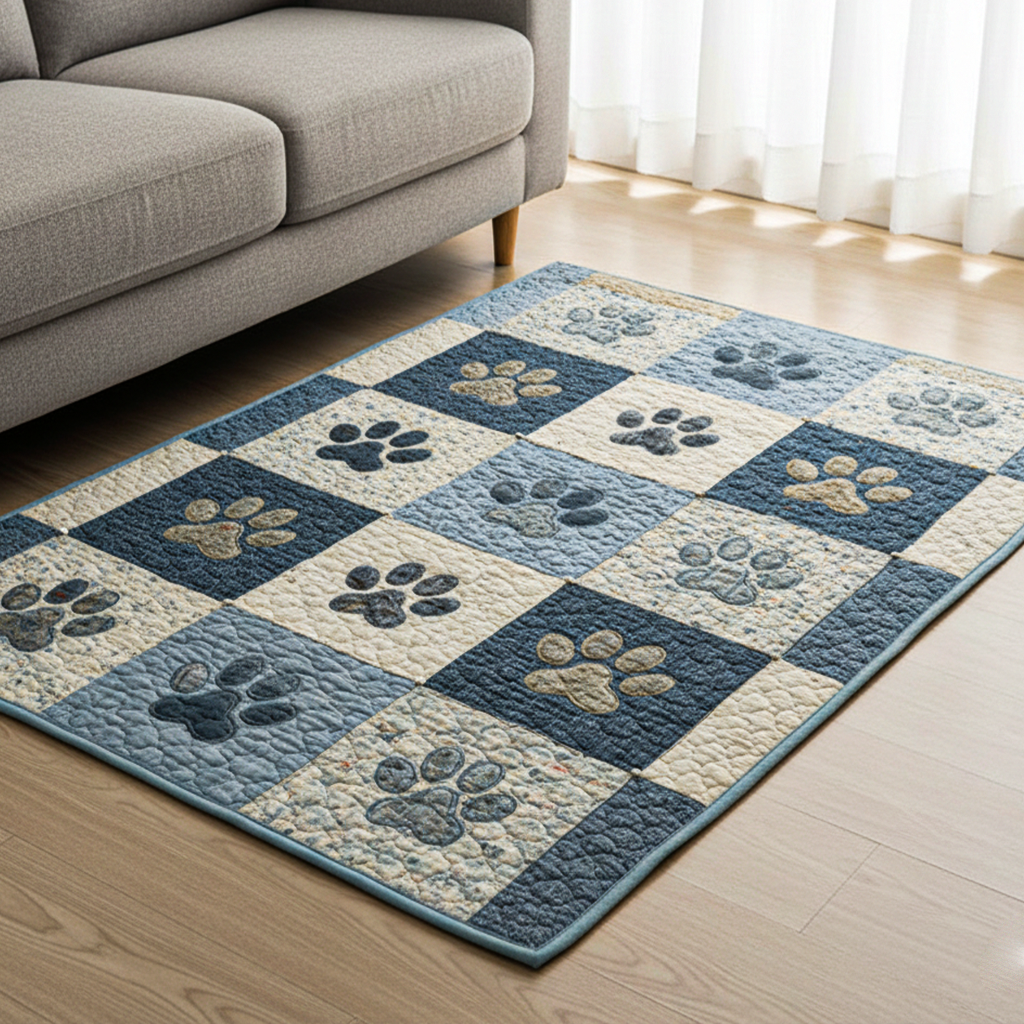 Sweet Paw Prints area rug in a living room