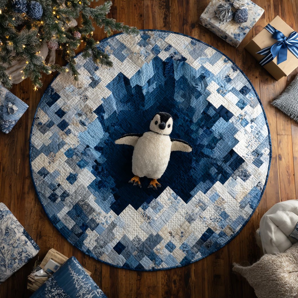 Swimming Penguine Round Mat Rug - washable non-slip printed rug