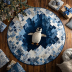 Swimming Penguine Round Mat Rug - washable non-slip printed rug