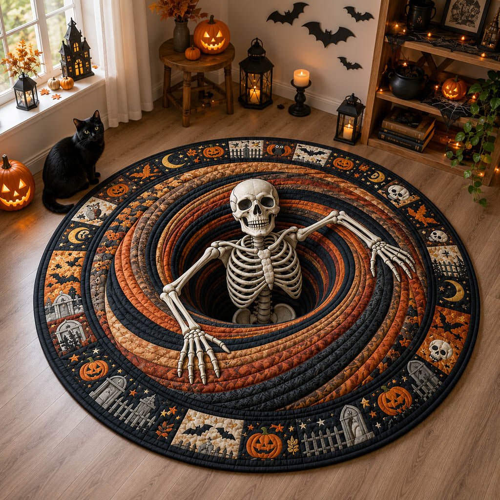 Swirling Skeleton Pit Halloween Round Mat Rug - washable non-slip printed rug