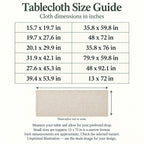 Tablecloth sizes guide: unprinted illustration; see main image for purchased design