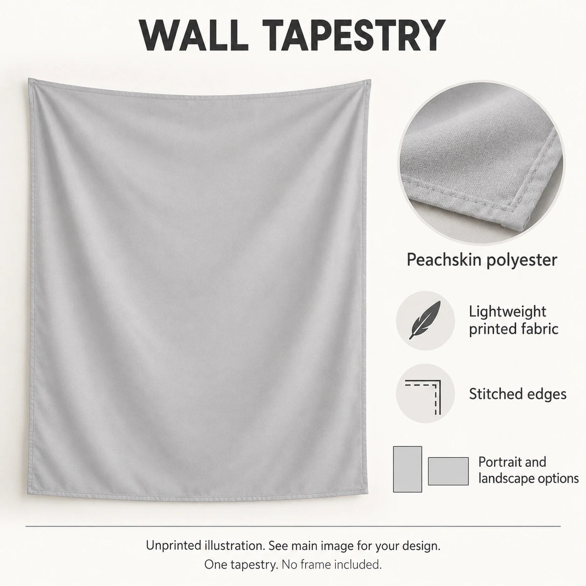 Wall Tapestry features guide: unprinted illustration; see main image for purchased design
