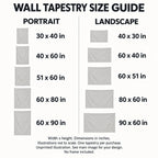 Wall Tapestry sizes guide: unprinted illustration; see main image for purchased design