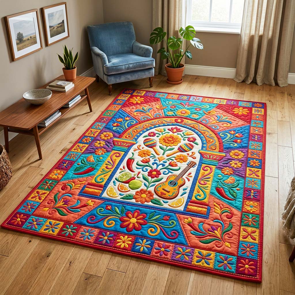 Talavera Fiesta area rug in a living room