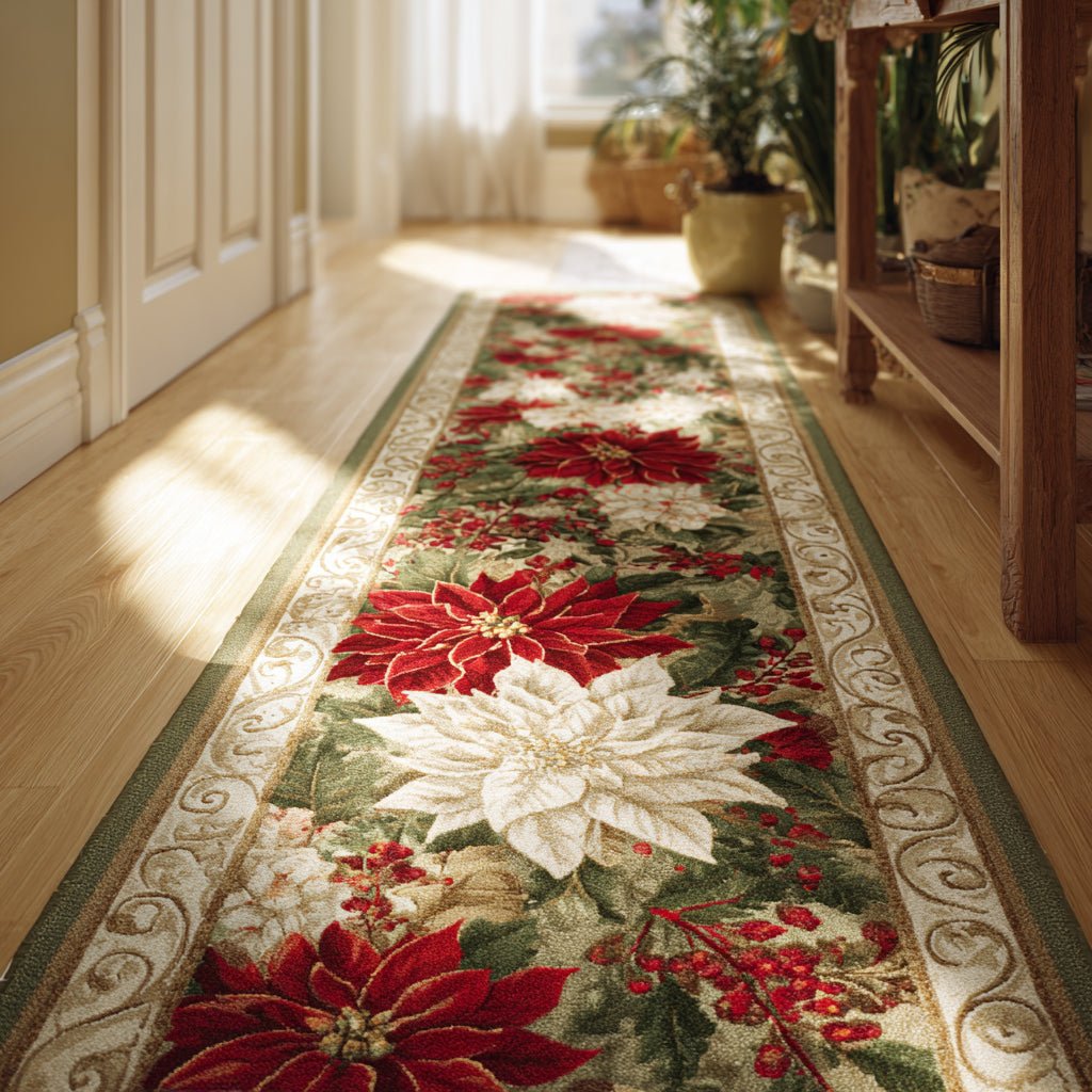 Tapestry Poinsettia Runner Carpet Runner Rug - Cute Pet Design | Animal Printed Runner Rug
