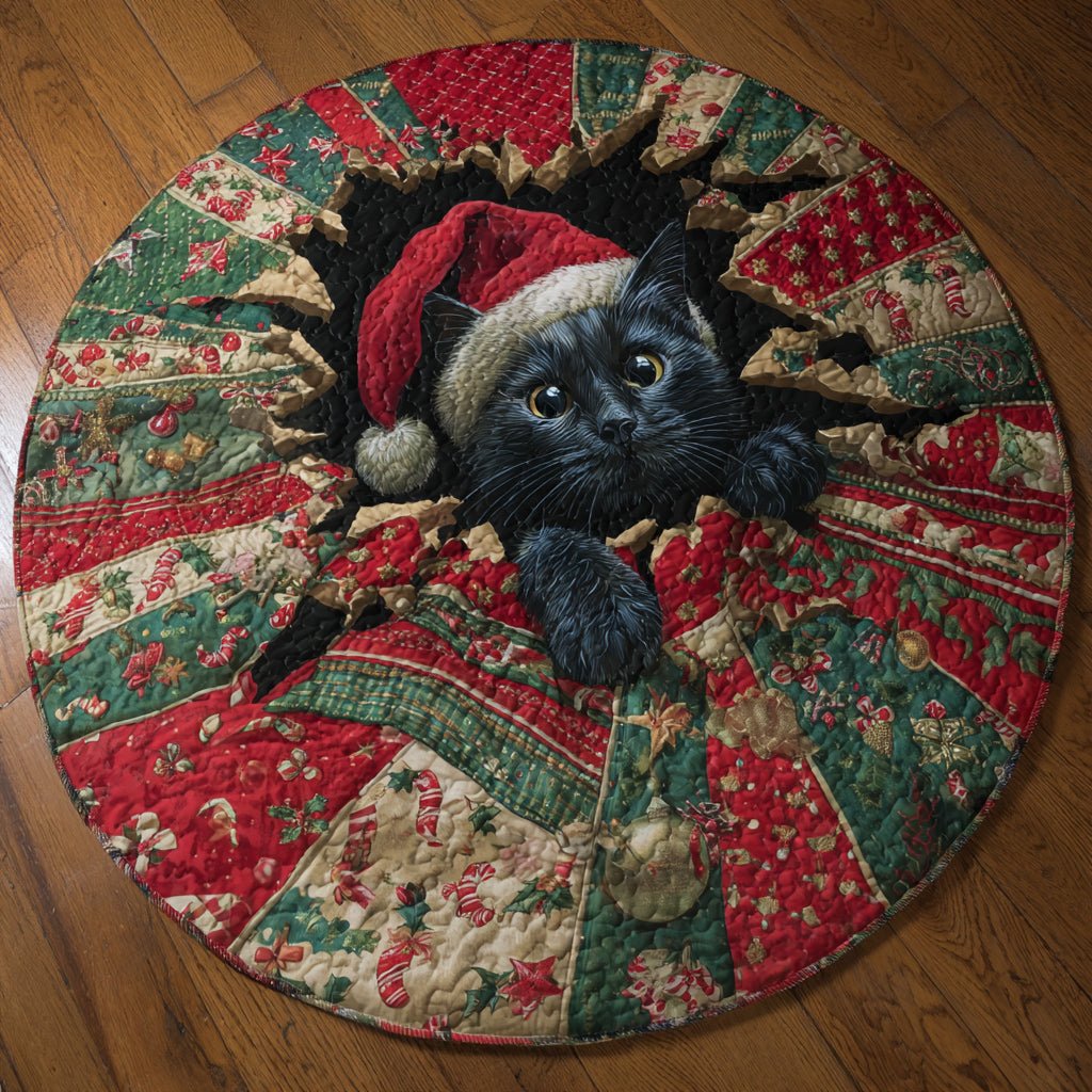 Tearaway Black Cat Round Mat Rug - washable non-slip printed rug