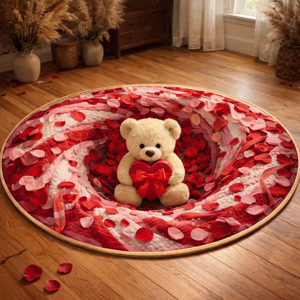 Teddy Love Nest Round Mat Rug - washable non-slip printed rug