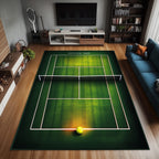 Tennis Court area rug in a living room