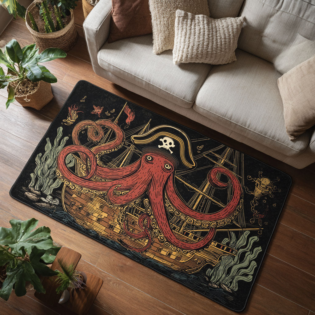 Tentacle Treasure area rug in a living room