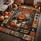 Terror In The Patch area rug in a living room