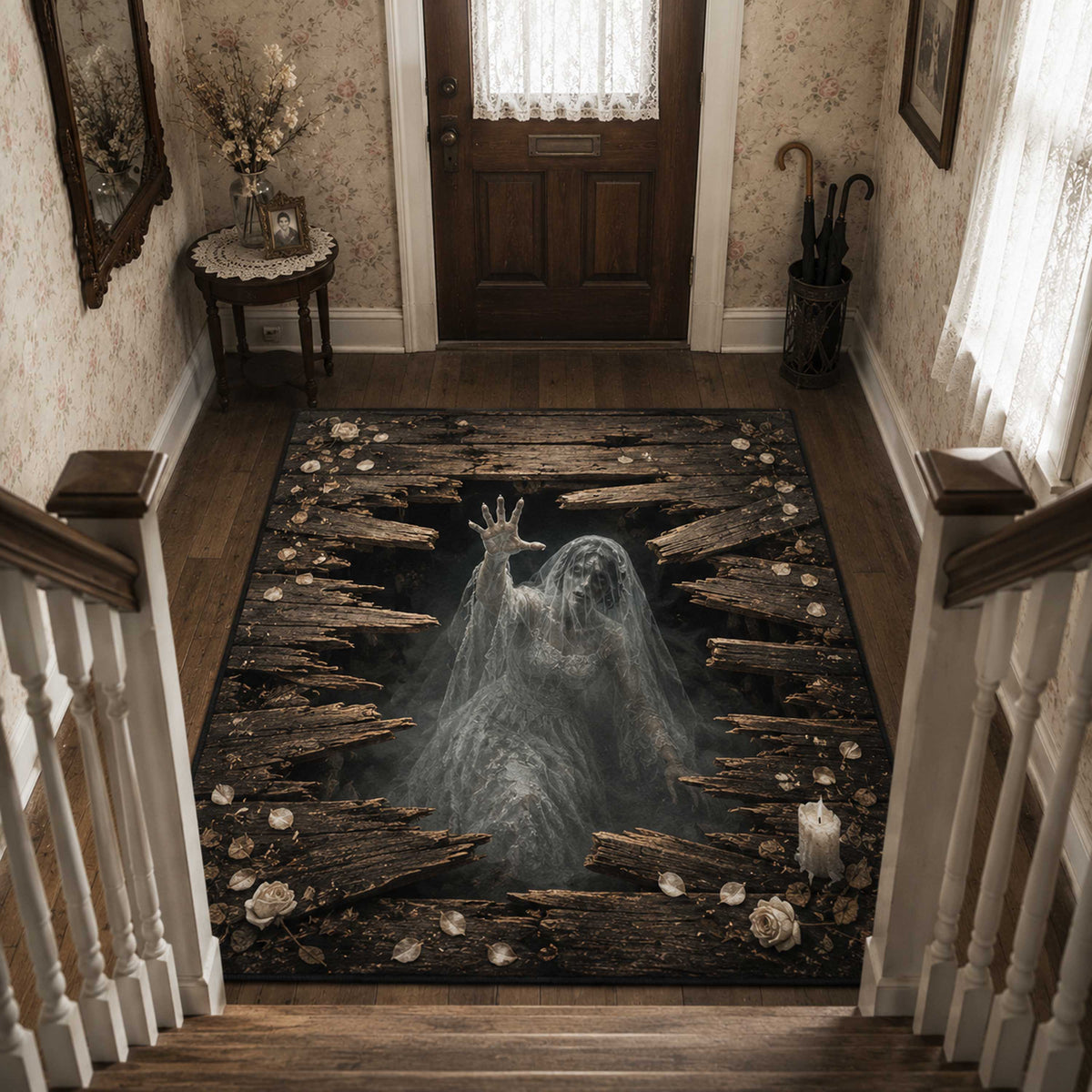 Terror Pit area rug in a living room