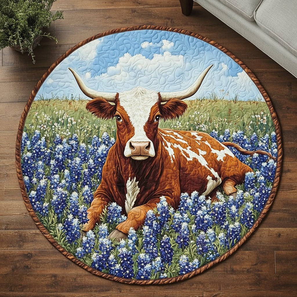 Texas Bloom Round Mat Rug - washable non-slip printed rug