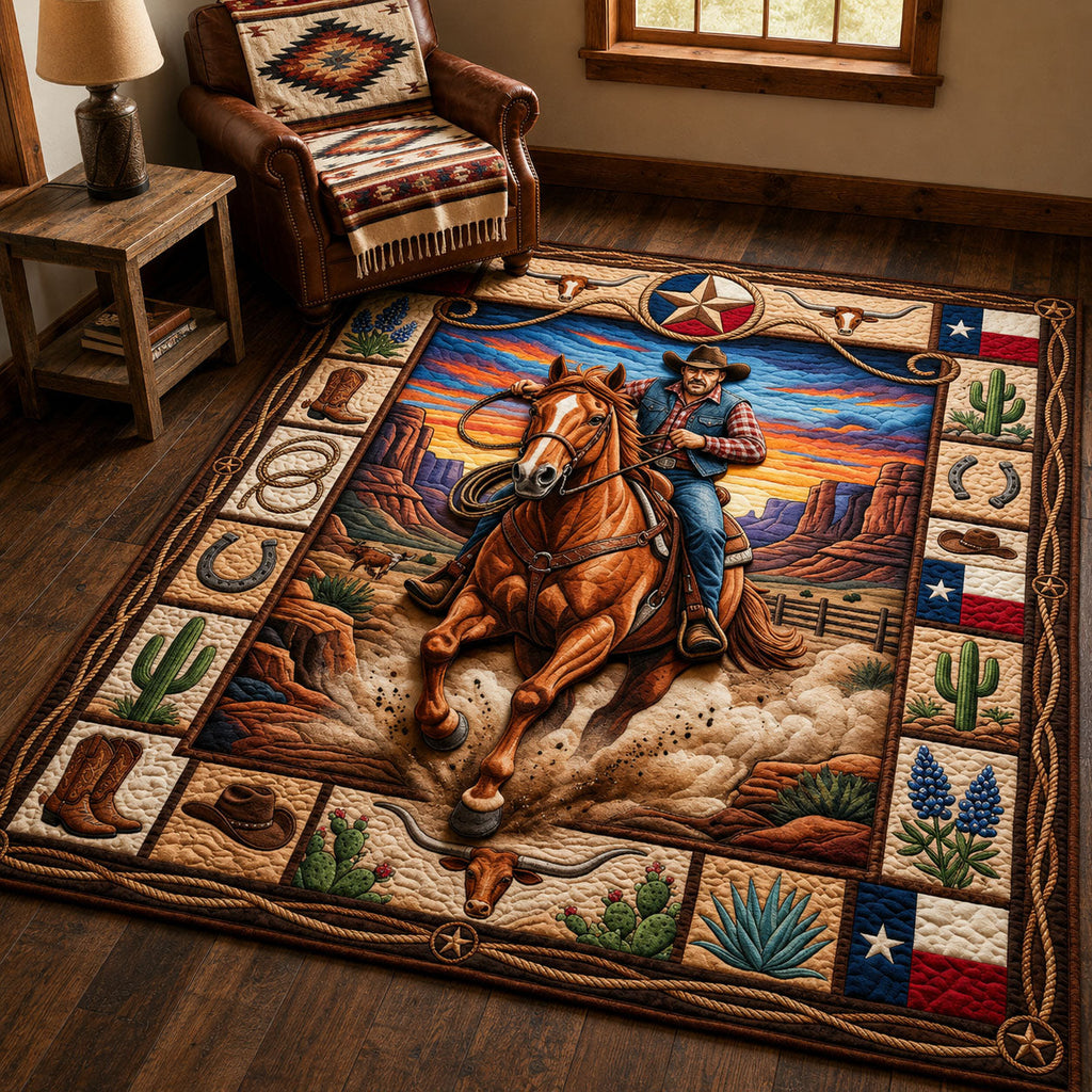 Texas Cowboy area rug in a living room