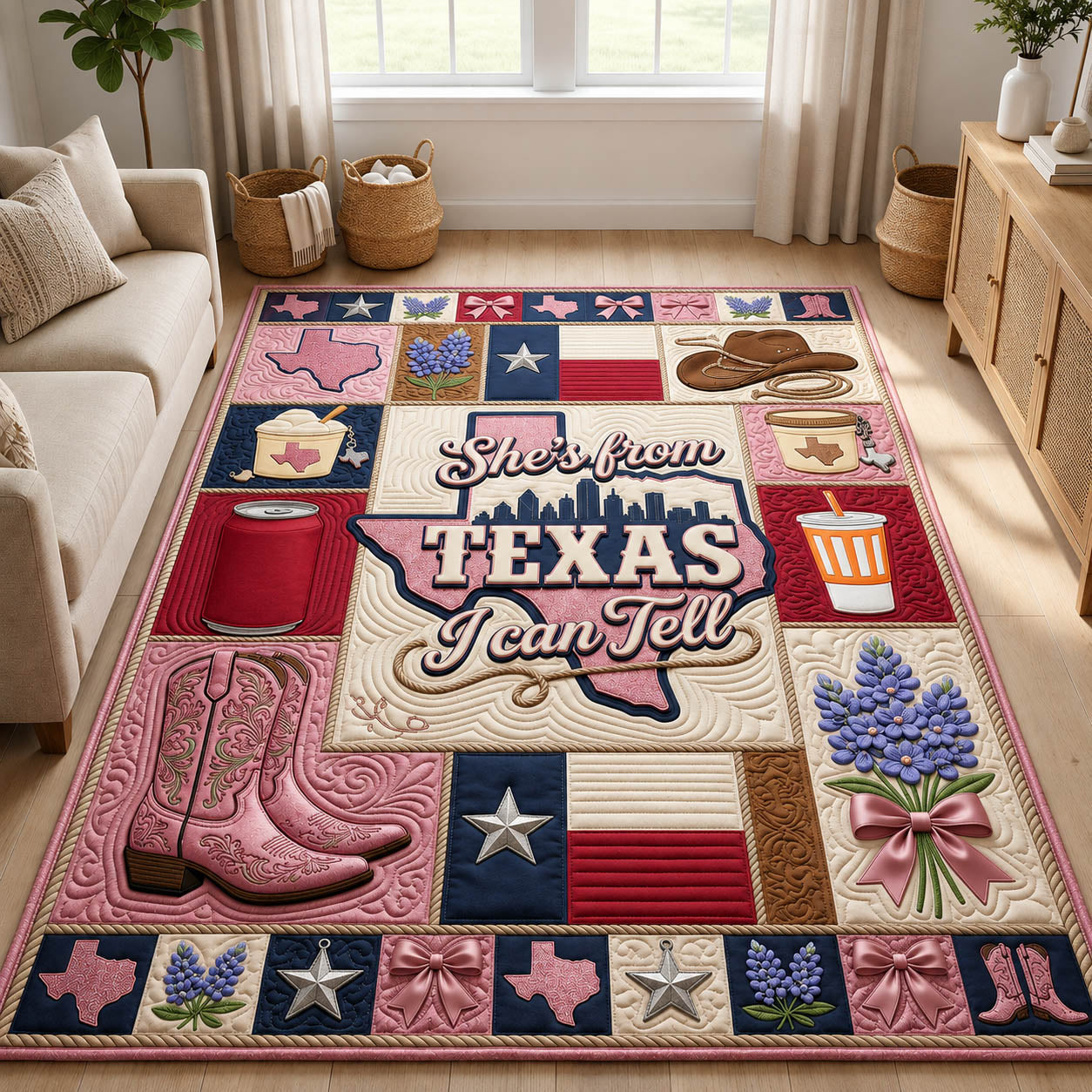 Texas Cowgirl area rug in a living room
