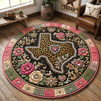 Texas Floral Bling Round Mat Rug - Nature Design | Serene Home Decor - washable non-slip printed rug