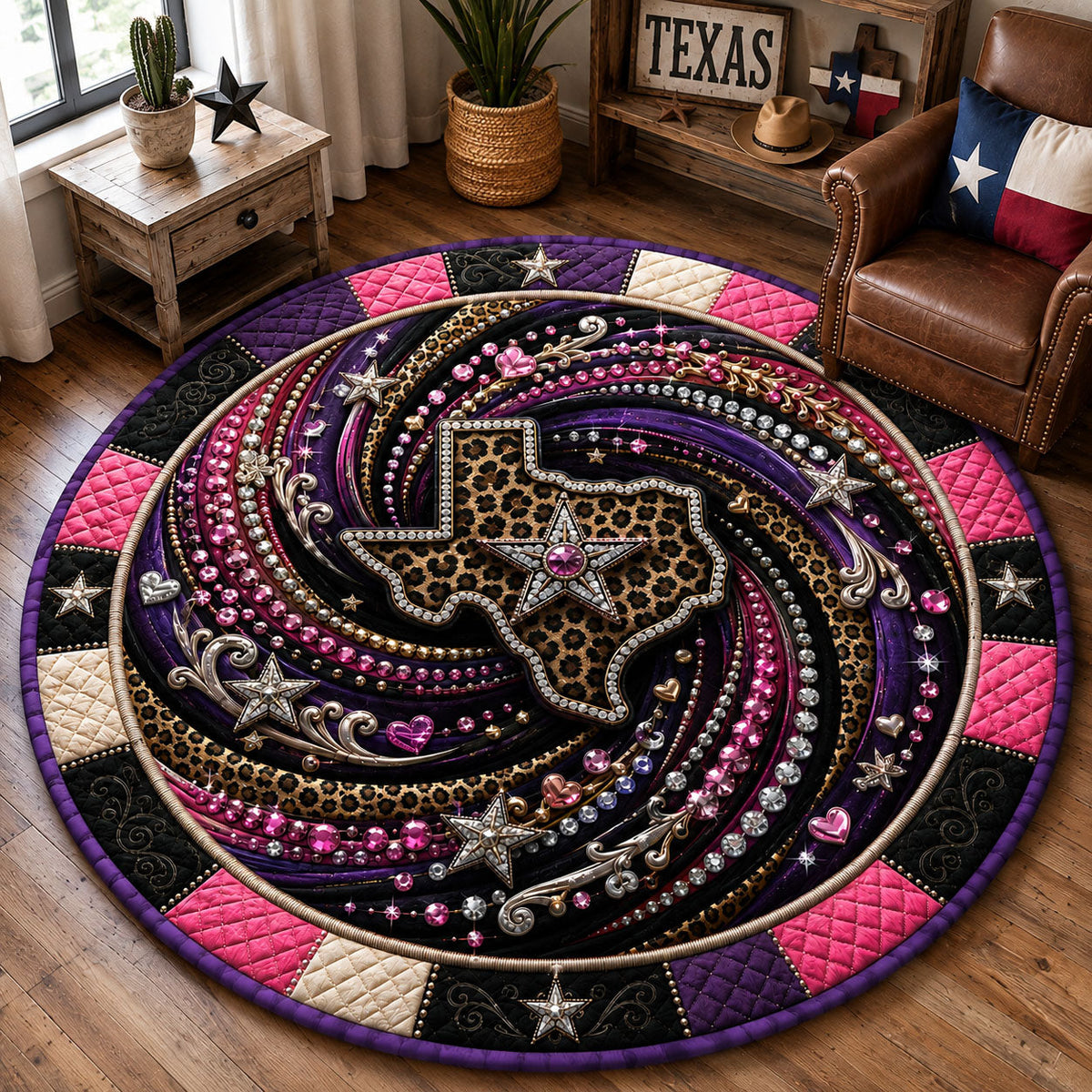 Texas Glam Swirl Round Mat Rug - Nature Design | Serene Home Decor - washable non-slip printed rug