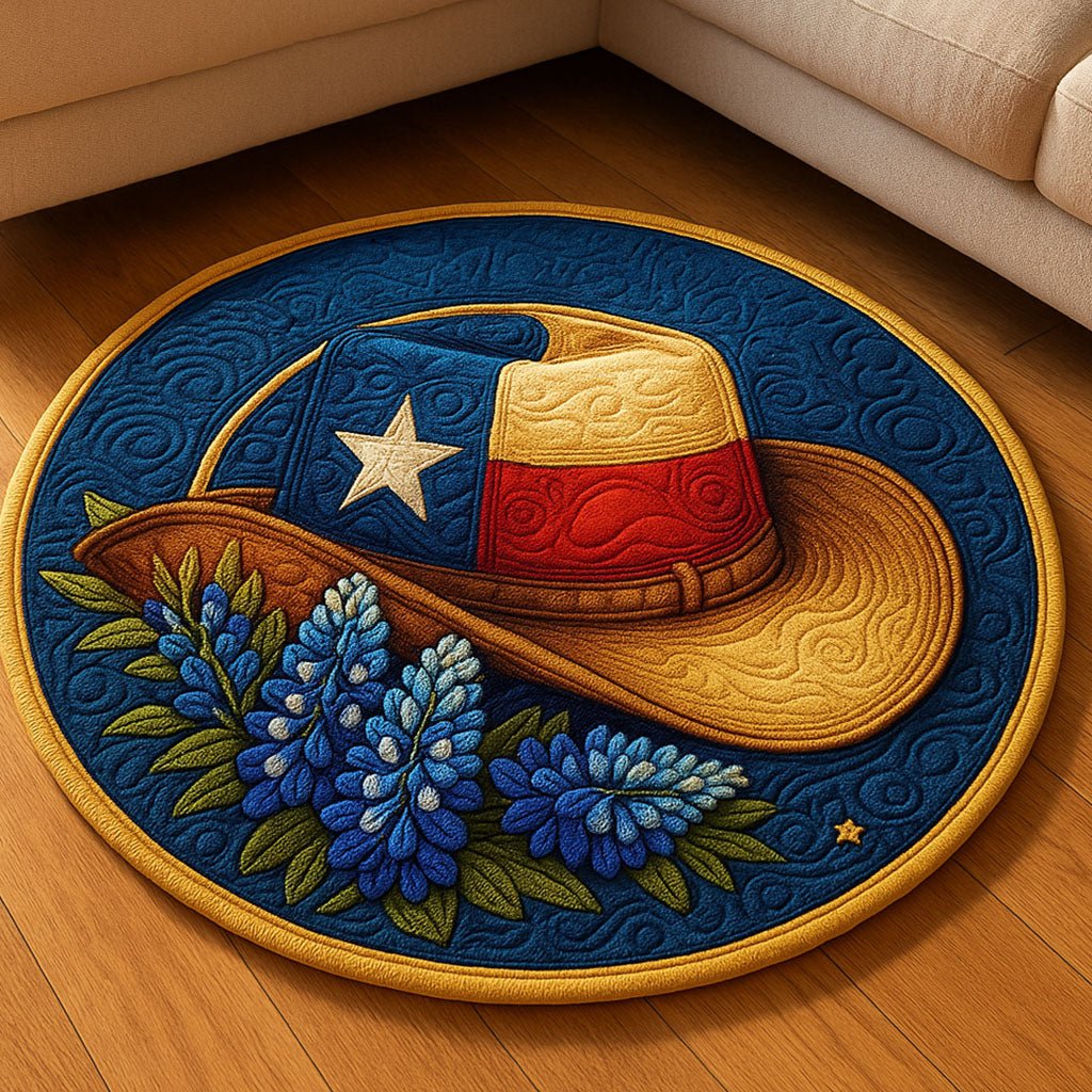 Texas Hat Bloom Round Mat Rug - washable non-slip printed rug
