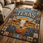 Texas Longhorn area rug in a living room