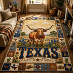Texas Longhorn area rug in a living room