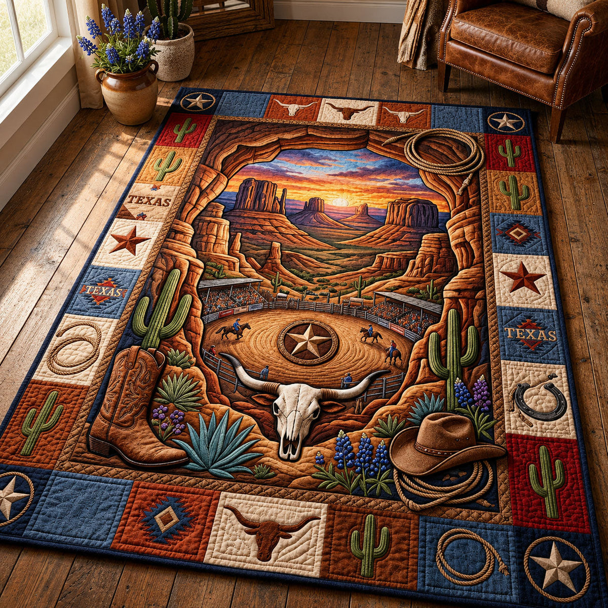 Texas Pride area rug in a living room