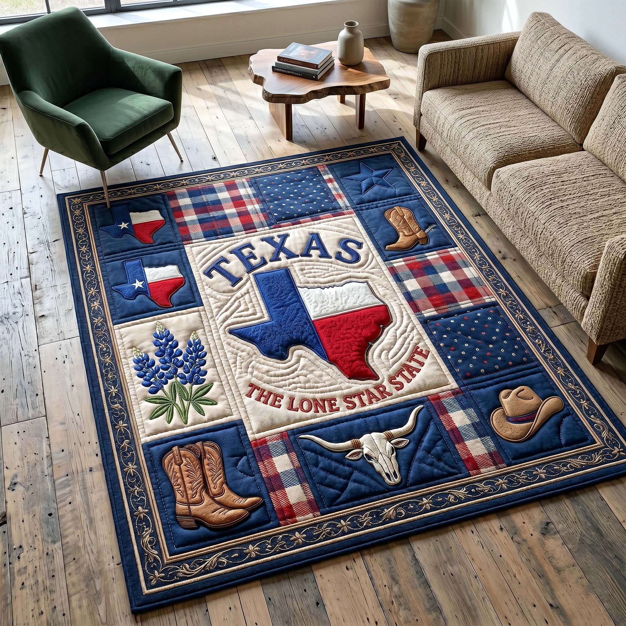 Texas Pride area rug in a living room