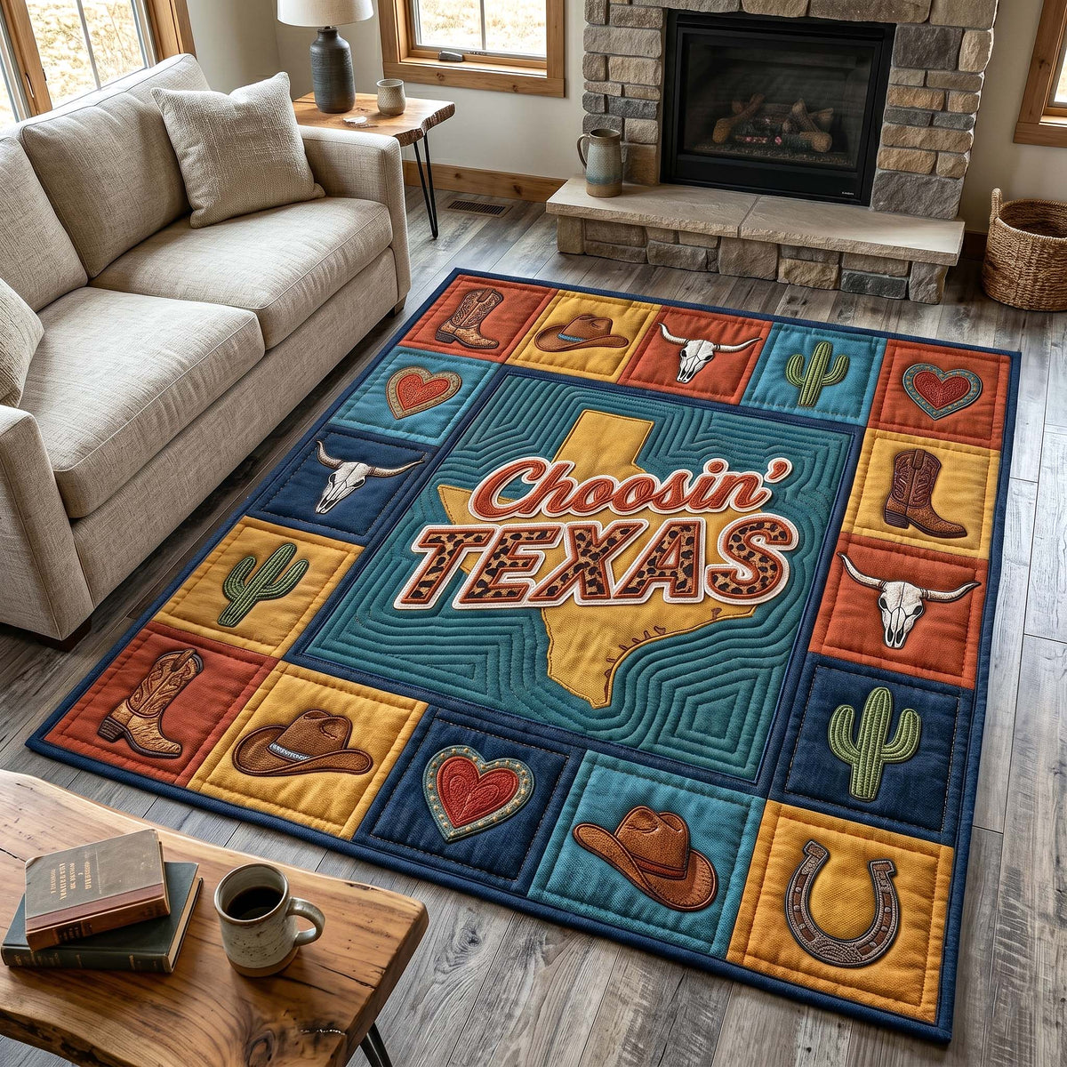 Texas Pride area rug in a living room