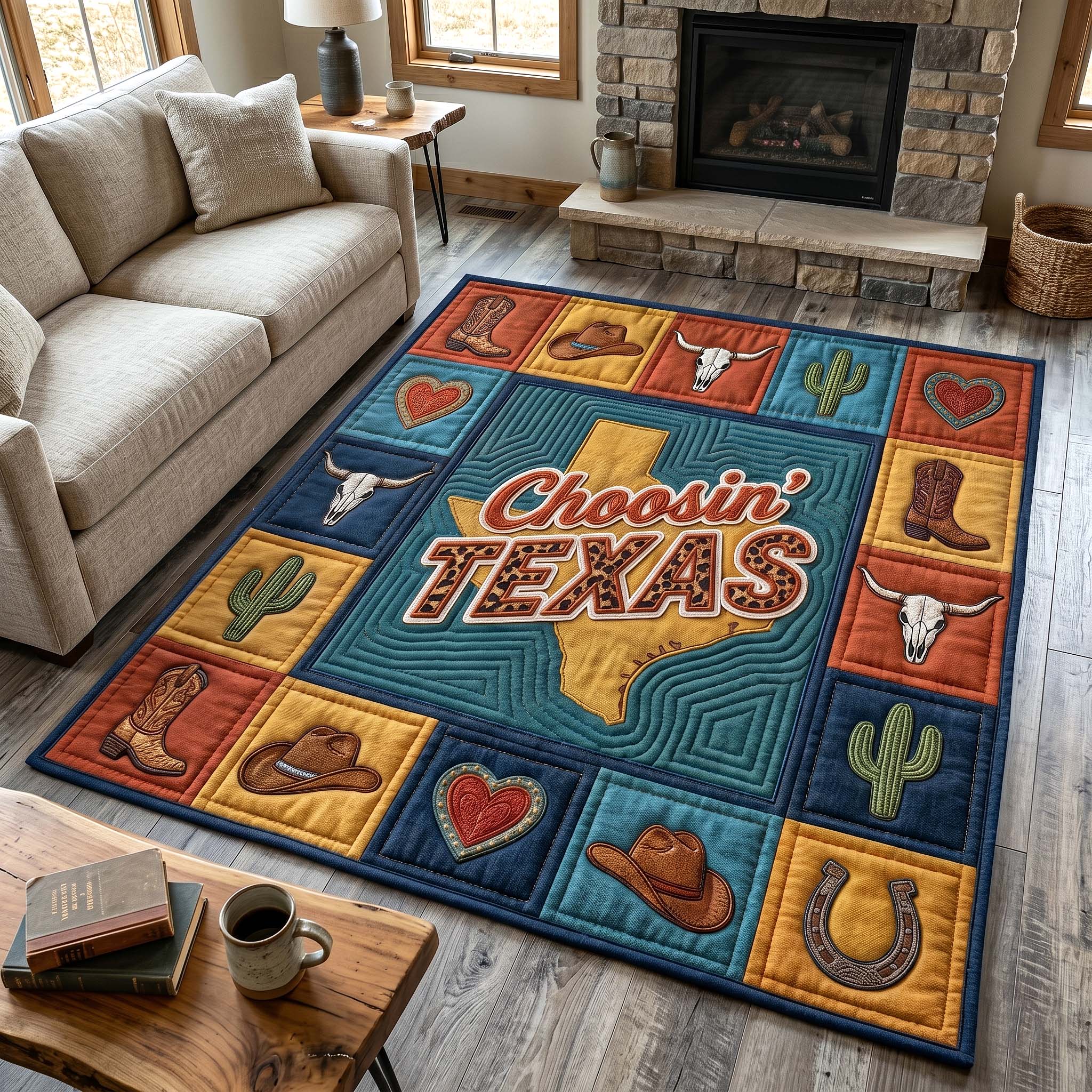 Texas Pride area rug in a living room