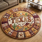 Texas Pride (Design 5) Round Mat Rug - washable non-slip printed rug