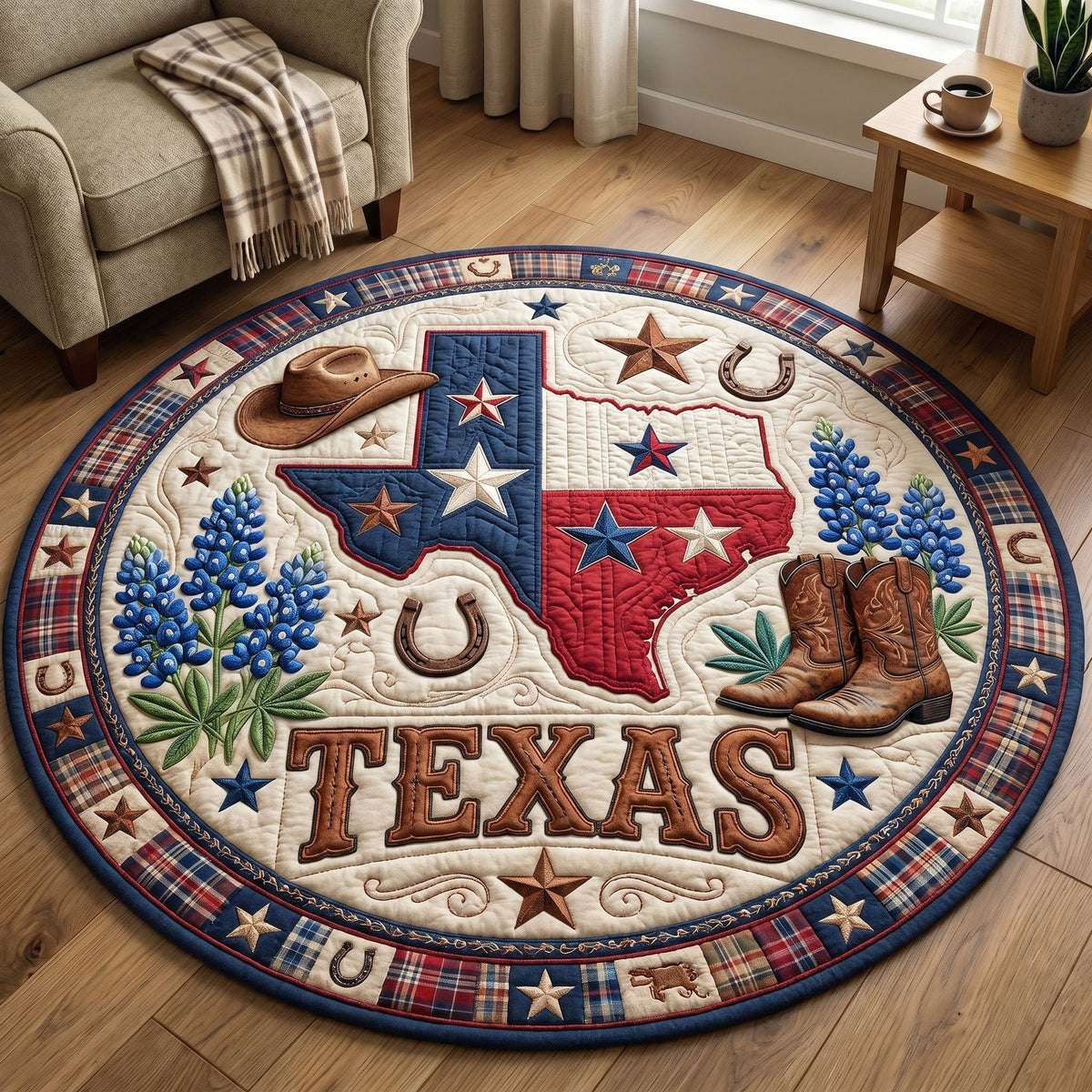 Texas Pride (Design 3) Round Mat Rug - washable non-slip printed rug