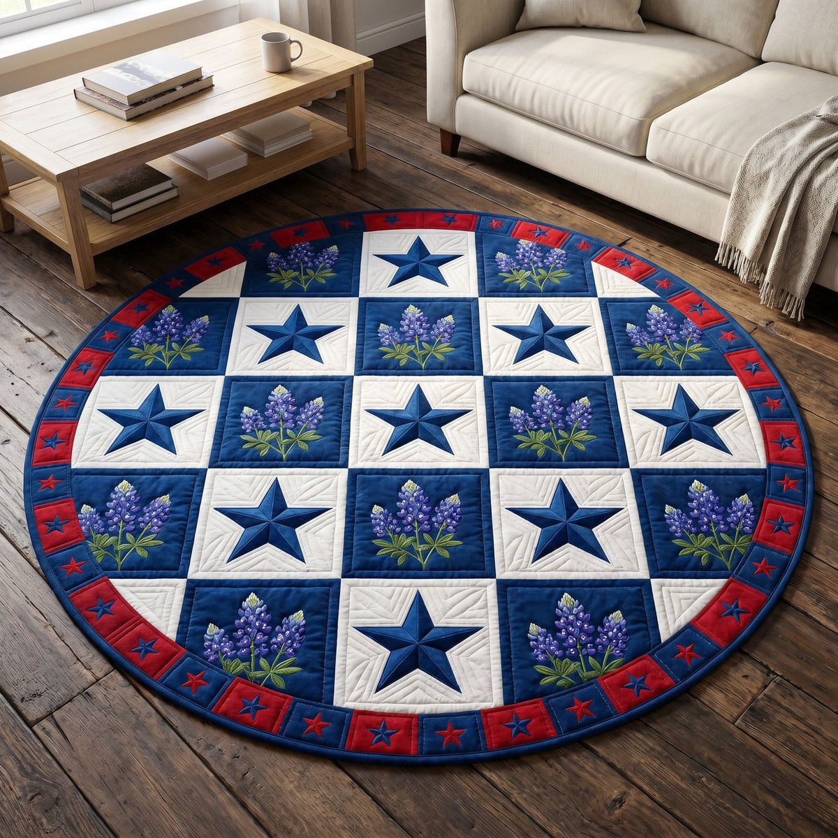 Texas Pride (Design 9) Round Mat Rug - washable non-slip printed rug