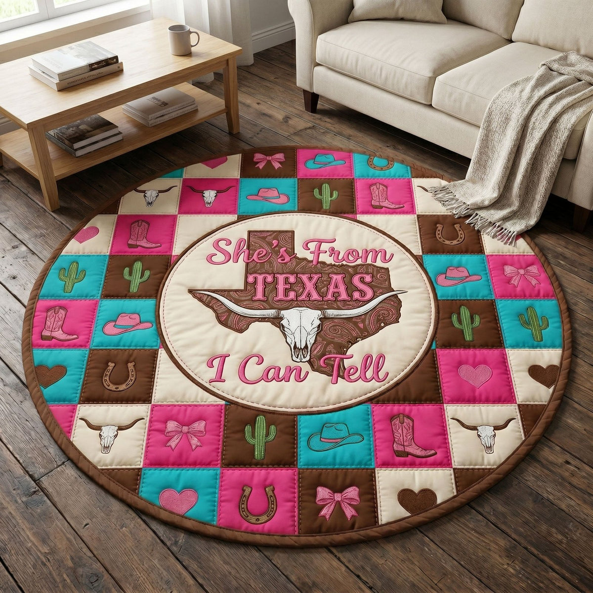 Texas Pride (Design 10) Round Mat Rug - washable non-slip printed rug