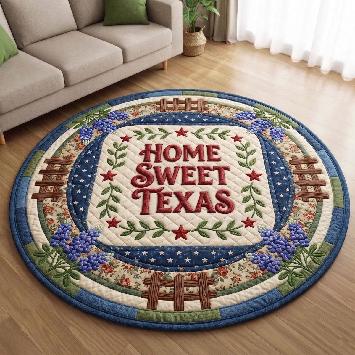 Texas Pride (Design 6) Round Mat Rug - washable non-slip printed rug