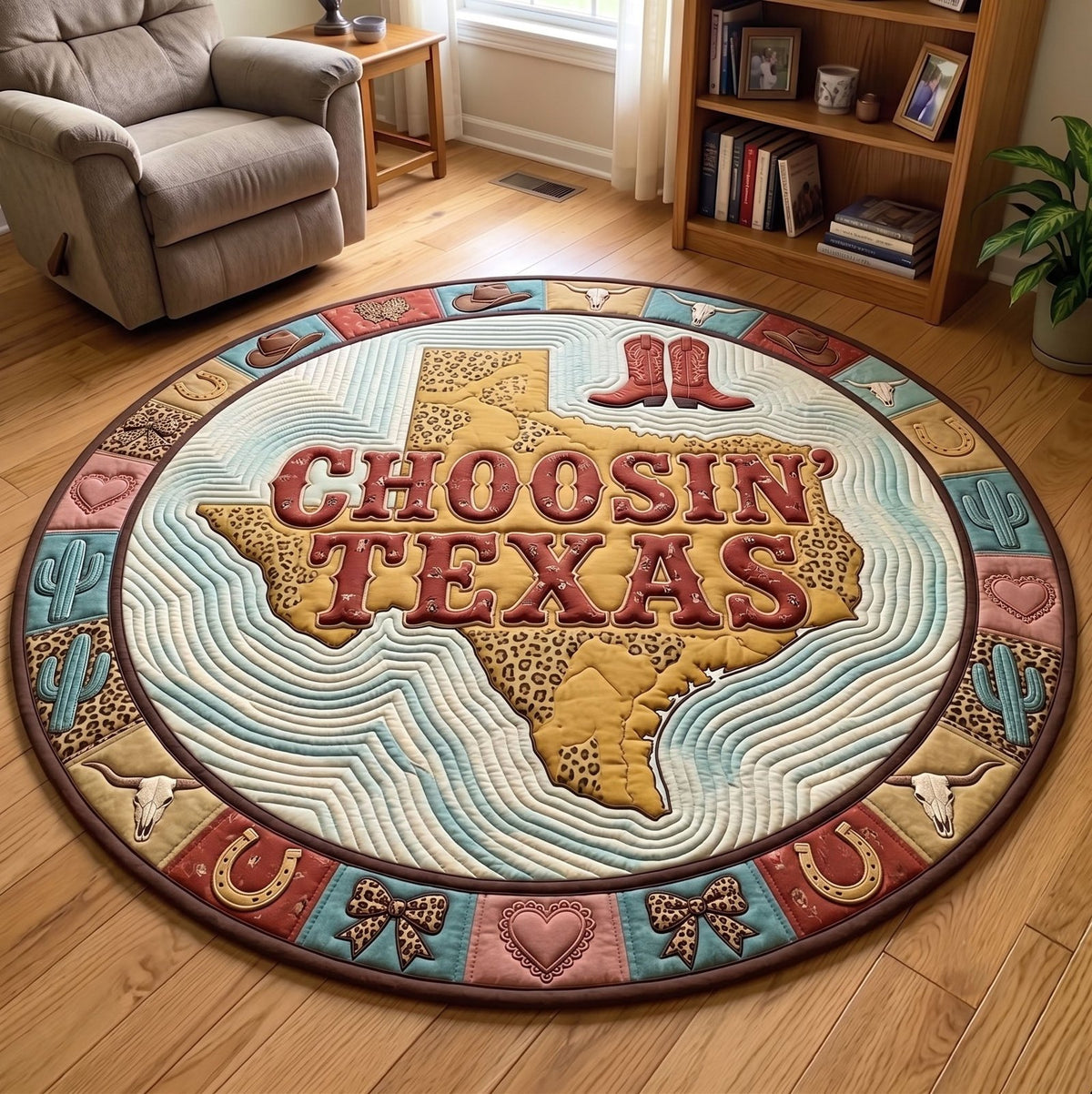 Texas Pride (Design 8) Round Mat Rug - washable non-slip printed rug