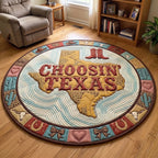 Texas Pride (Design 8) Round Mat Rug - washable non-slip printed rug