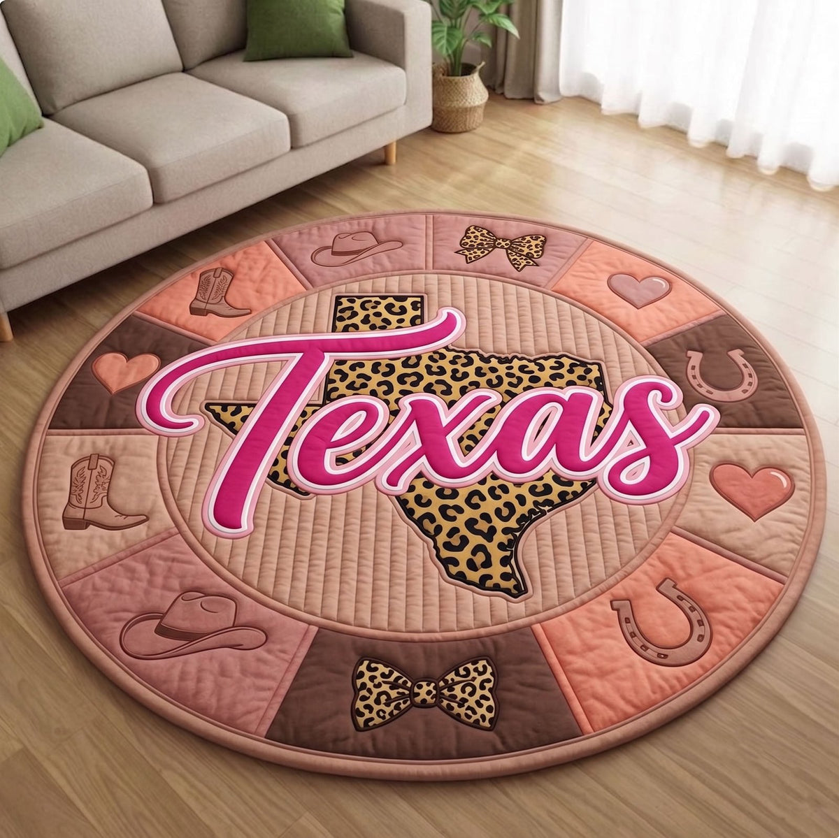 Texas Pride (Design 4) Round Mat Rug - washable non-slip printed rug