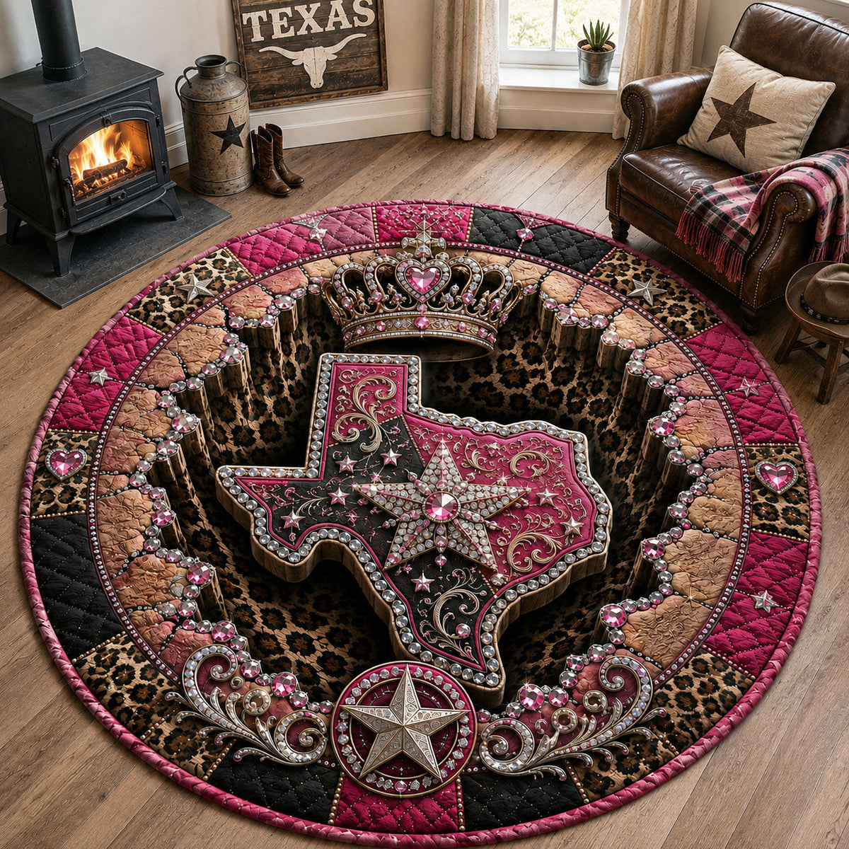 Texas Queen Glam Round Mat Rug - Nature Design | Serene Home Decor - washable non-slip printed rug