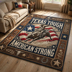 Texas Tough American Strong area rug in a living room