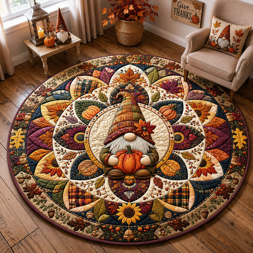 Thanksgiving Gnome Mandala Round Mat Rug - Seasonal Design | Festive Home Decor - washable non-slip printed rug