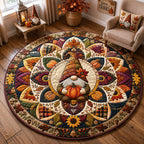Thanksgiving Gnome Mandala Round Mat Rug - Seasonal Design | Festive Home Decor - washable non-slip printed rug