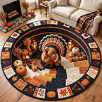 Thanksgiving Turkey Round Mat Rug - Seasonal Design | Festive Home Decor - washable non-slip printed rug